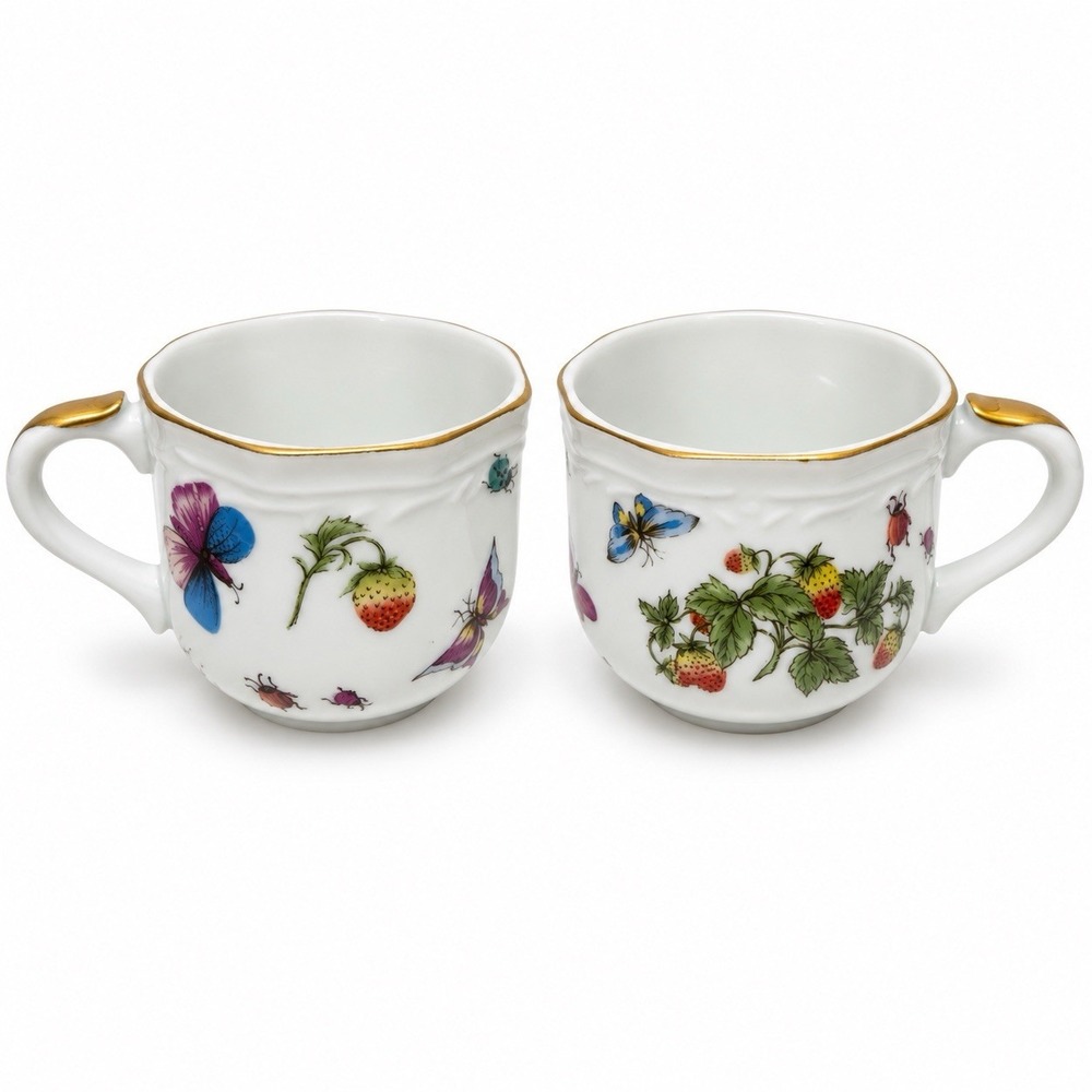 Vintage Set Of 2  Ardalt Japan Ceramic Coffee Mugs Strawberry Ladybug Butterfly